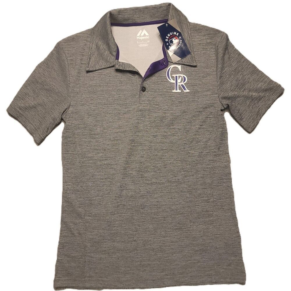 MLB Colorado Rockies Majestic Polo Shirt Men's S Short Sleeve Grey